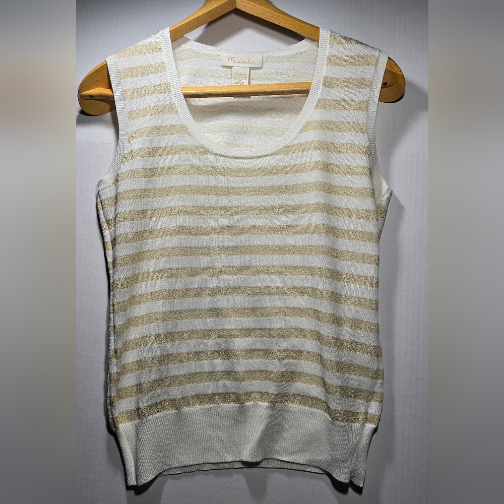 White and Gold Sparkling Striped Sleeveless Top size Medium Holiday Festivities